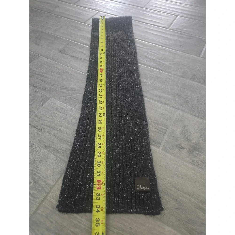 Cole Haan‎ Charcoal Grey Ribbed Knit Scarf Wool Alpaca Blend Salt Pepper Unisex